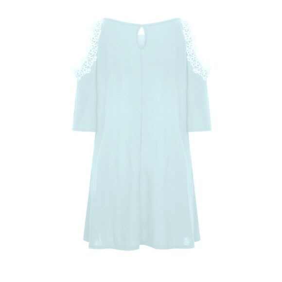 NWT Aofur Boho Chiffon Mini Dress, Cold Shoulder Crochet Lace Tunic - Picture 4 of 11